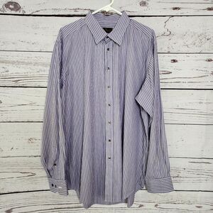 Etro Mens Purple Button Down Striped Cotton Shirt EU 46 US XXL